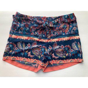 LOFT Blue Multicolor Paisley Belted Shorts Size 00